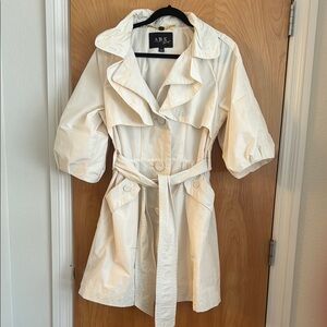 ABS Allen Schwartz Cream Trench Coat with Belt, Size Large